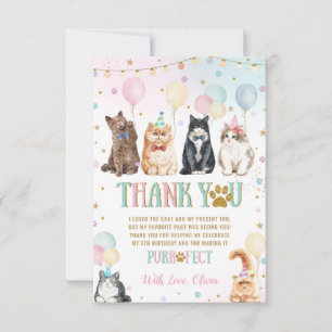 Cute Adorable Pawty Cats Balloons Birthday Party Thank You Card