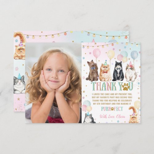 Cute Adorable Pawty Cats Balloons Birthday Photo Thank You Card
