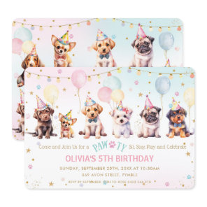 Cute Adorable Pawty Dog Puppy Birthday Party Invitation