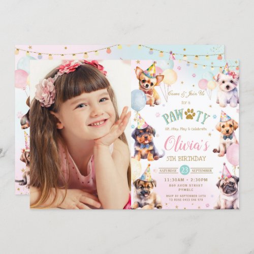 Cute Adorable Pawty Dogs Balloons Birthday Party Invitation