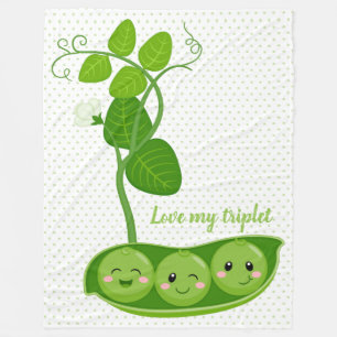 Cute adorable peas - choose background color fleece blanket