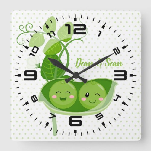 Cute adorable peas _ choose background color square wall clock