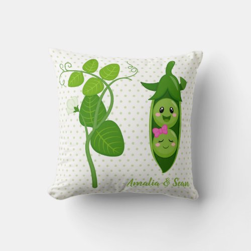 Cute adorable peas _ choose background color throw pillow