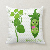 Cute adorable peas - choose background color throw pillow