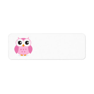 Cute adorable pink owl animal cartoon for kids label