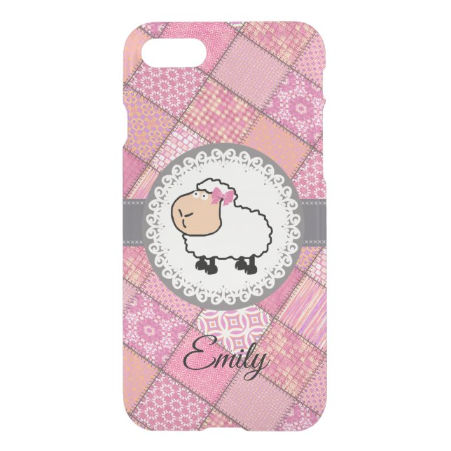 Cute adorable pink patchwork sheep personalized uncommon iPhone case (Back)