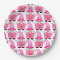 Cute Adorable Pink Valentine's Day Gnomes  Paper Plates