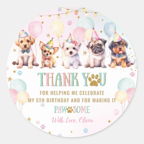 Cute Adorable Puppy Dogs Balloons Birthday Party Classic Round Sticker
