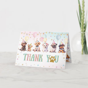 Cute Adorable Puppy Dogs Balloons Birthday Party  Letterpress Thank You Card