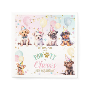 Cute Adorable Puppy Dogs Balloons Birthday Party Napkins