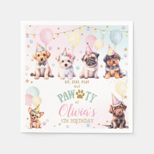 Cute Adorable Puppy Dogs Balloons Birthday Party Napkins