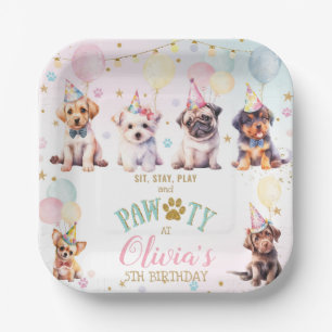 Cute Adorable Puppy Dogs Balloons Birthday Party Paper Plates