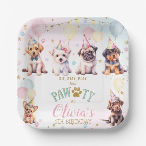 Cute Adorable Puppy Dogs Balloons Birthday Party Paper Plates