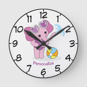 Cute & Adorable Purple Baby Elephant Cartoon Round Clock
