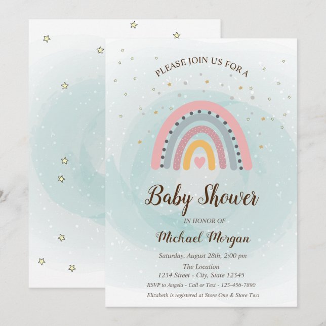 Cute Adorable Rainbow Stars Baby Shower Invitation (Front/Back)
