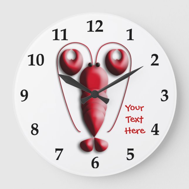 Cute Adorable Red Lobster Heart-Shaped Pincers Large Clock (Front)