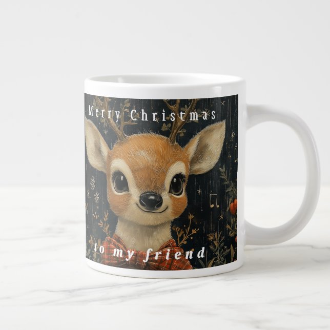 Cute Adorable Reindeer Red Bow Music Notes Giant Coffee Mug (Right)