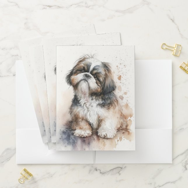 CUTE ADORABLE SHAGGY SHIH TZU DOG POCKET FOLDER (In Situ)
