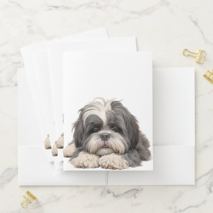 CUTE ADORABLE SHAGGY SHIH TZU DOG POCKET FOLDER