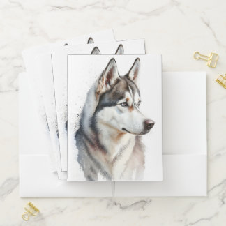 CUTE ADORABLE SIBERIAN HUSKY DOG POCKET FOLDER
