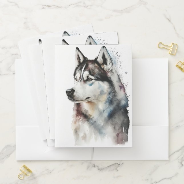 CUTE ADORABLE SIBERIAN HUSKY DOG POCKET FOLDER (In Situ)