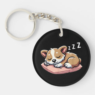 Cute Adorable Sleeping Animal Lovers Welsh Corgi P Keychain