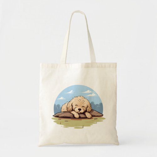 Cute Adorable Sleeping Poodle Puppy Cartoon  Tote Bag