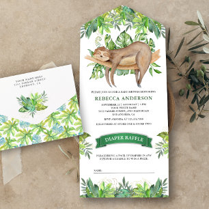 Cute Adorable Sleeping Sloth Baby Shower All In One Invitation