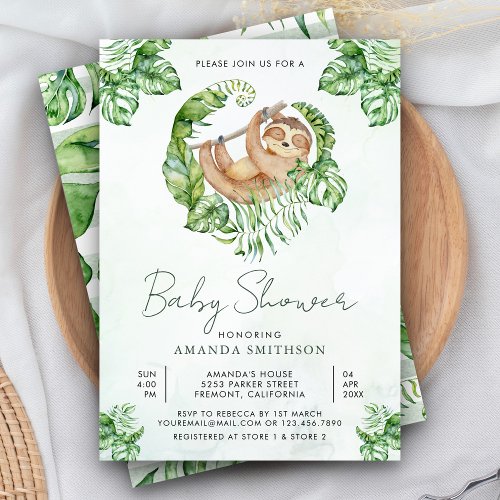 Cute Adorable Sleepy Sloth Baby Shower Invitation
