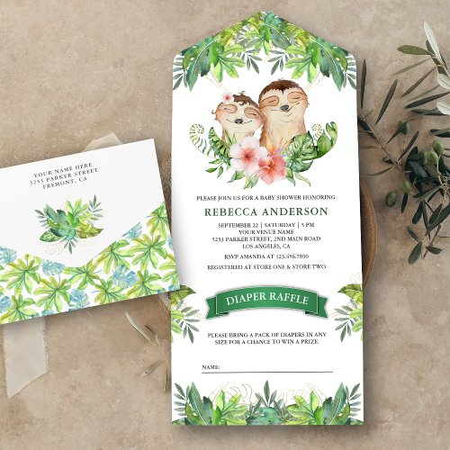 Cute Adorable Sloth Twins Baby Shower All In One Invitation