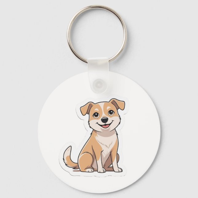 Cute Adorable Smiling Stray Dog Keychain (Front)