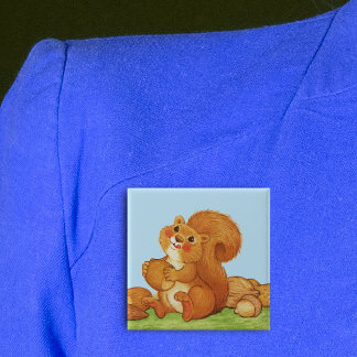 Cute Adorable Squirrel Nuts Pinback Button