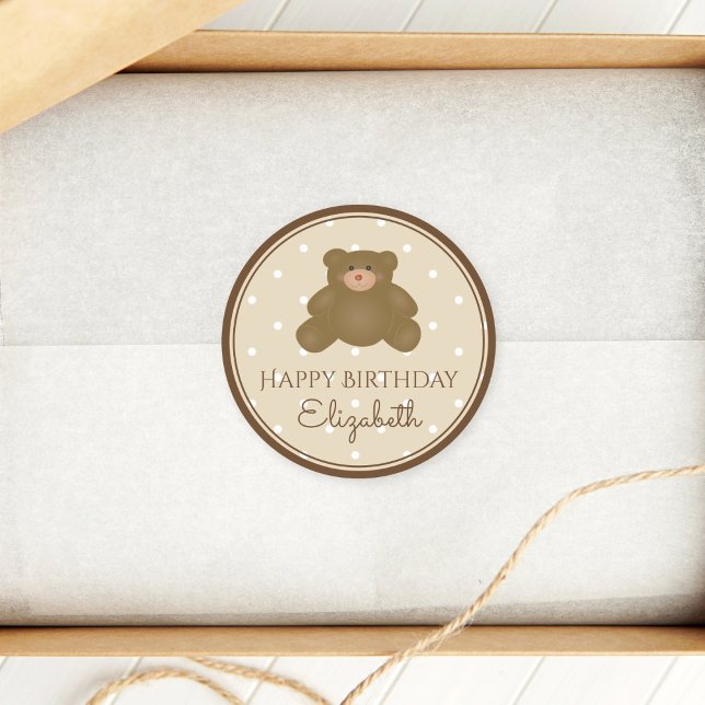 Cute Adorable Teddy Bear Baby First Birthday Party Classic Round Sticker (Creator Uploaded)