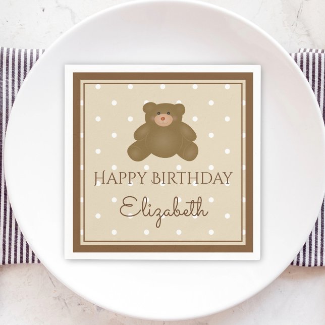 Cute Adorable Teddy Bear Baby First Birthday Party Napkins (Creator Uploaded)