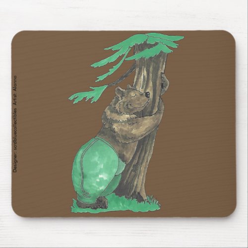 Cute Adorable Tree Hugging Bear with Leggings Mouse Pad
