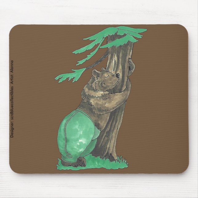 Cute Adorable Tree Hugging Bear with Leggings Mouse Pad (Front)