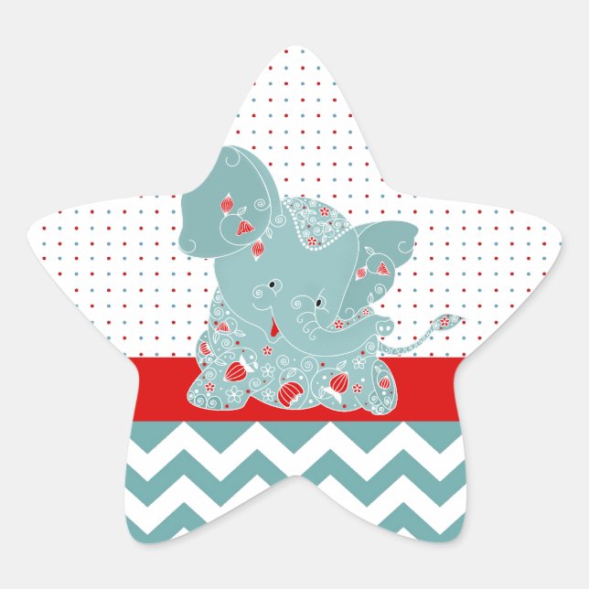 Cute adorable trendy flowers baby elephant star sticker (Front)