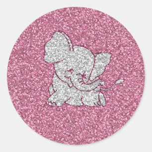 Cute adorable trendy girly smiling baby elephant classic round sticker