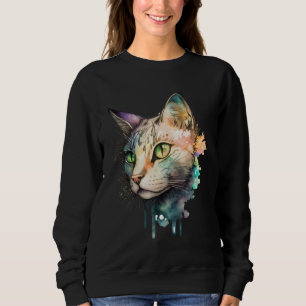 Cute adorable unique watercolor cat sweatshirt