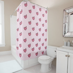 Cute Adorable Valentine's Day Red Hearts Pattern Shower Curtain