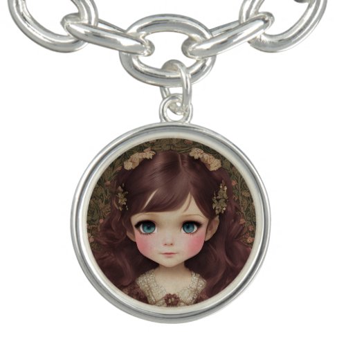 Cute Adorable Vintage Style Chibi Kawaii Girl Art Bracelet