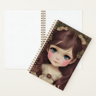 Cute Adorable Vintage Style Chibi Kawaii Girl Art Notebook
