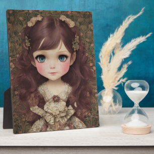 Cute Adorable Vintage Style Chibi Kawaii Girl Art Plaque