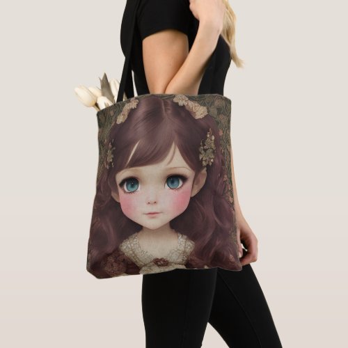 Cute Adorable Vintage Style Chibi Kawaii Girl Art Tote Bag