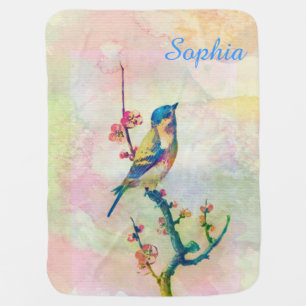 Cute adorable vintage watercolours bird floral swaddle blanket
