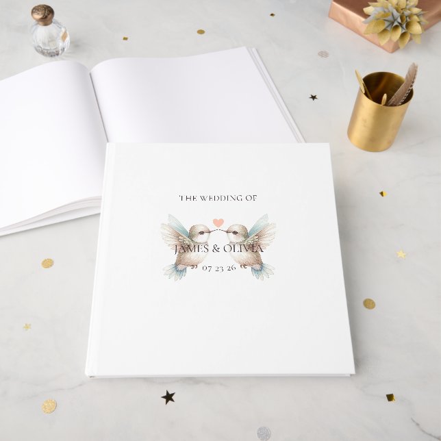 Cute Adorable Wedding Hummingbird Guest Book (Front Open)