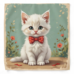 Cute adorable white cat with bow tie bandana