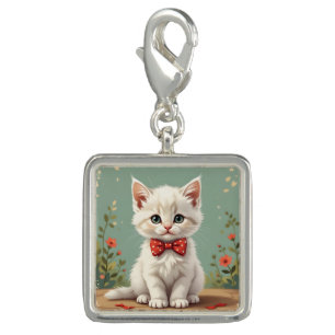 Cute adorable white cat with bow tie charm