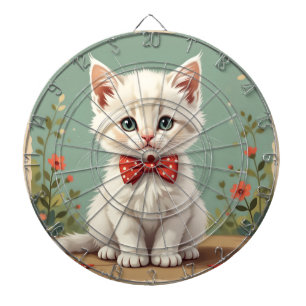 Cute adorable white cat with bow tie dart board