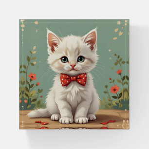 Cute adorable white cat with bow tie paperweight